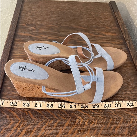 Style & Co. Shoes - Style & Co strappy wedge sandal light blue size 10.5